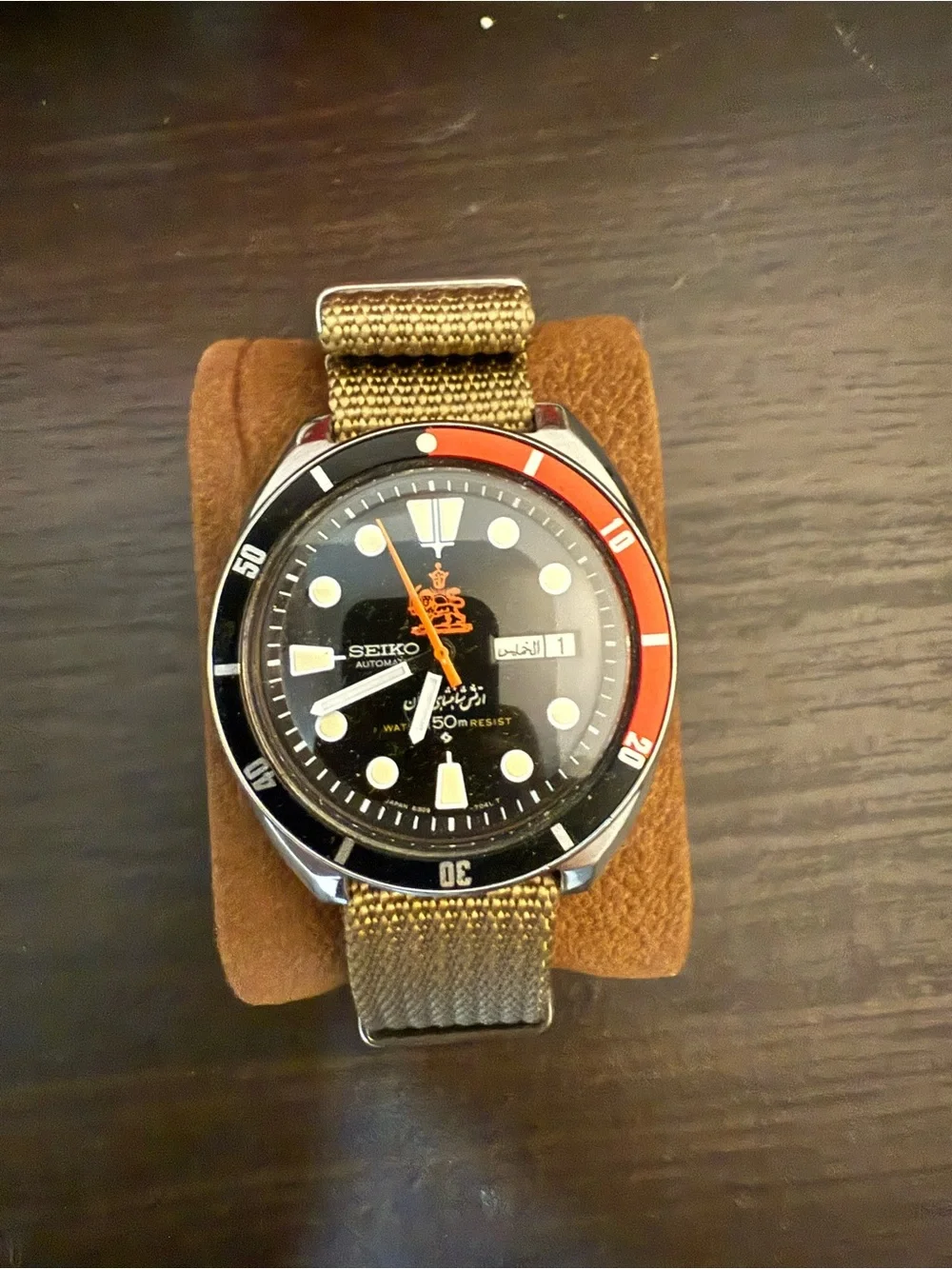 Seiko Iranian Men's Black Dial Automatic Diver-Style Watch with Two-Tone Bezel